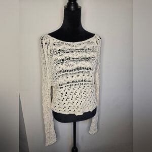 Free People Beige Large Knit Long Sleeve Drop Shoulder Sweater Size XS